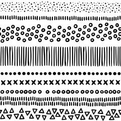 art journal dot line cross horizontal seamless dividers graphic monochrome vector elements isolated on white background