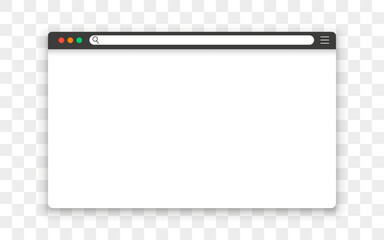 Browser window template with shadow on a transparent background