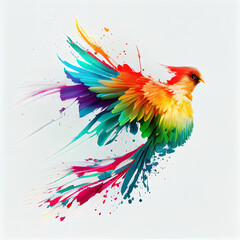 Obraz premium Flying bird, rainbow colored painting, Generative AI