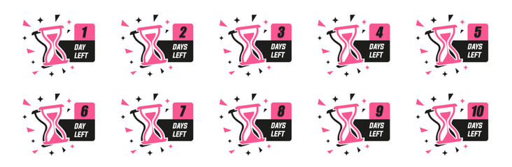 Set of days left with hourglass icons. Promotion badges days left