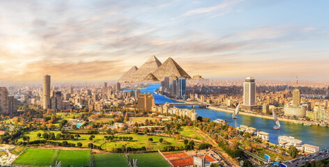Skyline panorama of Cairo on the way to the Great Pyramids, Egypt © AlexAnton