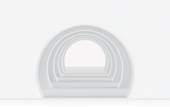 Fototapeta White 3d empty corridor of several round arches in perspective with shadows. Minimal background. Abstract architecture. Vector illustration of archway. Inside interior