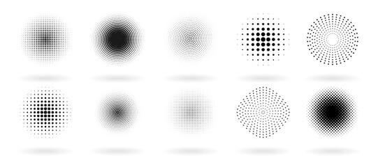 Set of halftone texture elements with shadow on a white background