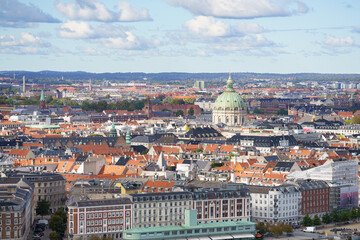 Fototapeta na wymiar View over Nyhavn and the Frederiksstaden district towards Frederik´s Church in central Copenhagen