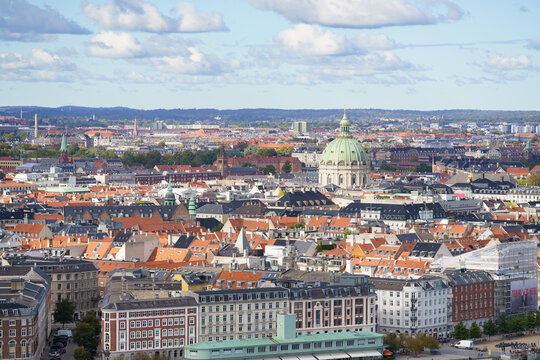 View over Nyhavn and the Frederiksstaden district towards Frederik&acute;s Church in central Copenhagen