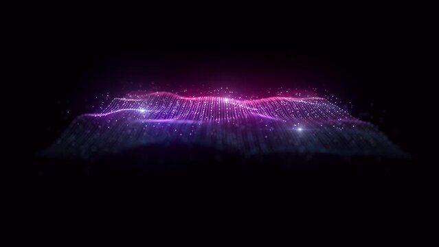 Colorful Waving Mesh Fx Background Loop/ 4k animation of an abstract colorful fractal background with mesh surface and particle lines waving and seamless looping