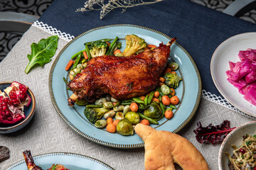 Food Table Celebration Delicious Party Meal Concept. Lamb. Foodset from Georgian dishes. Caucasian food