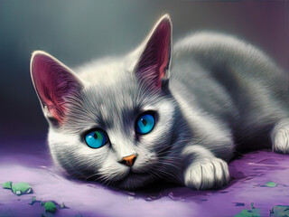 Russian Blue Cat Portrait, Generative AI