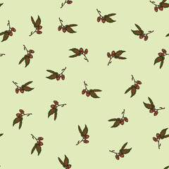 acorn with leaf hand drawn. seamless pattern on a green background