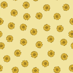 Fototapeta premium hand drawn yellow daisies. seamless pattern on a yellow background