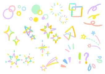 Pastel color simple line drawing treatment Glitter cute hand drawn illustration set / パステルカラーのシンプルな線画のあしらい キラキラ かわいい手描きイラストセット