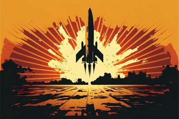 Nuclear missile launching concept vector art style. Generative ai