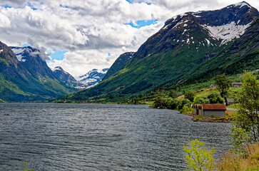 Fototapeta premium Travel destination Norway - norwegian landscape in Geiranger - Norway