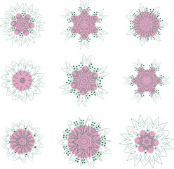 A set of decorative stars, flowers. Vector file for designs.