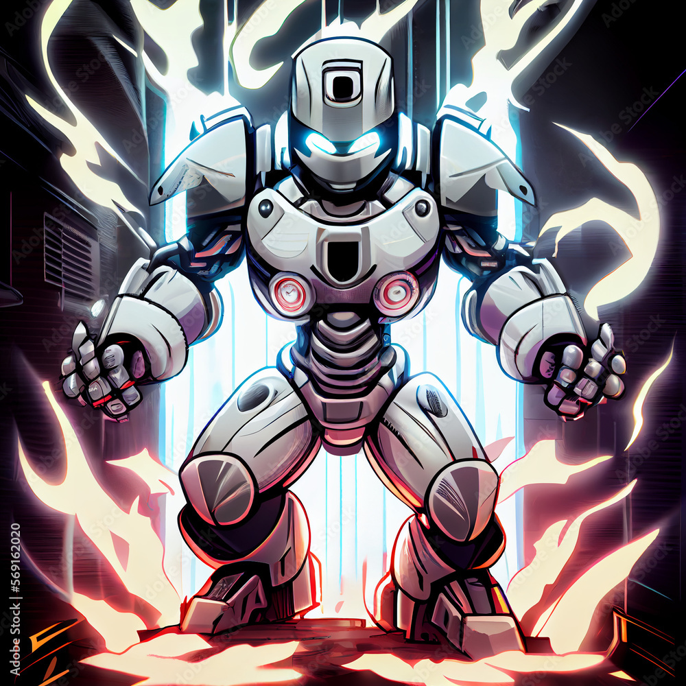 Wall mural illustration of white robot comic character for graphic element/sticker/t shirt design ideas.generat