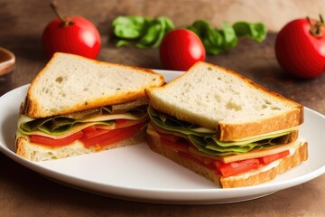 High-Resolution Image of Delicious Rustic Italian Sandwich with Fresh Ingredients, Perfect for Advertising, Presentations and Menu and for Displaying the Flavor and Texture of Italian Cuisine