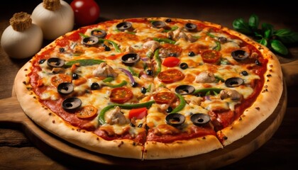 Fresh and Tasty Pizza with Mushrooms and Tomatoes, generative ai