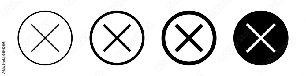 Poster cross mark silhouette icon set. delete and cancel buttons. vector.