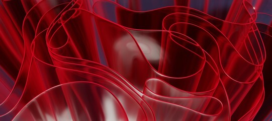 赤色の透明なフィルムの抽象的形状　3dレンダリング