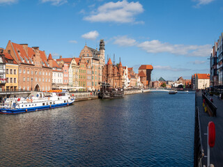 Fototapeta na wymiar Gdansk, Old Town - historic buildings along the riverbank of Motlawa River, Poland