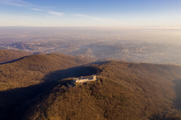 Medvedgrad castle in Zagreb Croatia. Beautiful Medvednica Mountain in Background