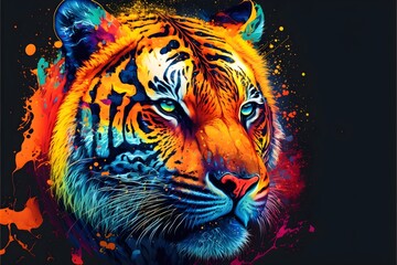 Tiger head on vibrant color. Generative AI.