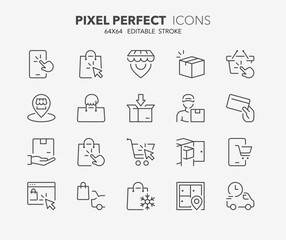 click and collect thin line icons - obrazy, fototapety, plakaty