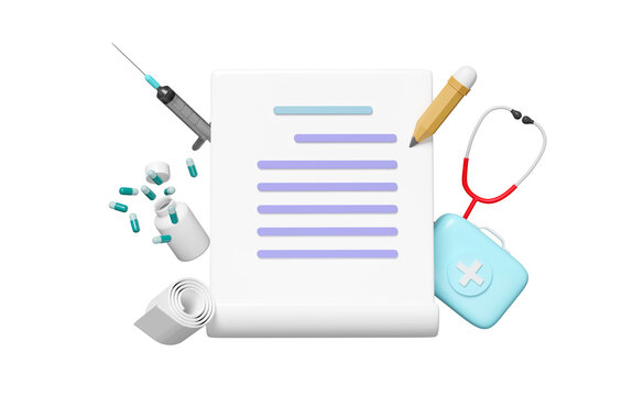 3d checklist with blue first aid kit close icon isolated. 3d render illustration