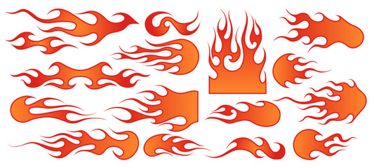 Flame decal. Tribal fire vinyl stickers for sport car or motorbike, hot tattoo vector illustration set © WinWin