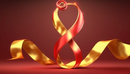 Women's Day, number eight 8 wrapped in ribbon on red background