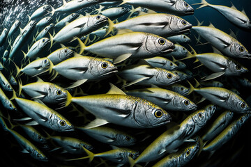 Obraz premium A school of fish in the ocean. Crowded, background