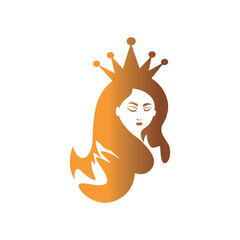 beautiful queen long hair logo illustration face abstract cosmetic design female vector