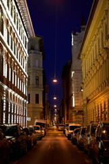 A nighttime street in the center of Budapest