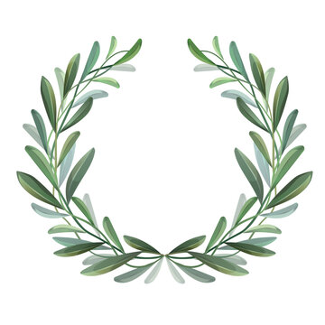 Wreath with green leaves of olive tree. Vector illustration