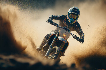 Stylish Motocross Stunt Bike in Action with Rider Performing Aerial Tricks. Generative AI. - obrazy, fototapety, plakaty