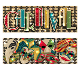 Carnival Venice mask invitation banners in art deco style , vector illustration