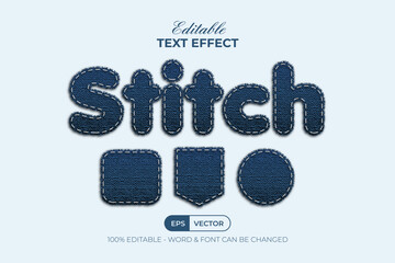 Stitch Text Effect Blue Navy Style. Editable Text Effect. - obrazy, fototapety, plakaty