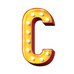 Light bulb glowing font, 3d alphabet character, 3d rendering, letter C