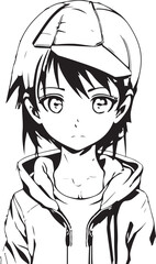 Sketch illustration of a cartoon anime character girl