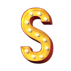Light bulb glowing font, 3d alphabet character, 3d rendering, letter S