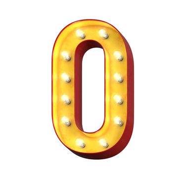 Light bulb glowing font, 3d alphabet character, 3d rendering, letter O