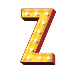 Light bulb glowing font, 3d alphabet character, 3d rendering, letter Z
