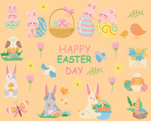 Happy easter set collection illustration