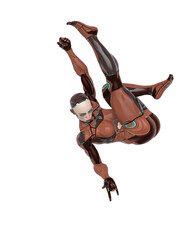 super cyborg girl is doing a swing pose like a comic hero