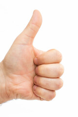 Man hand with thumb up isolated on white background