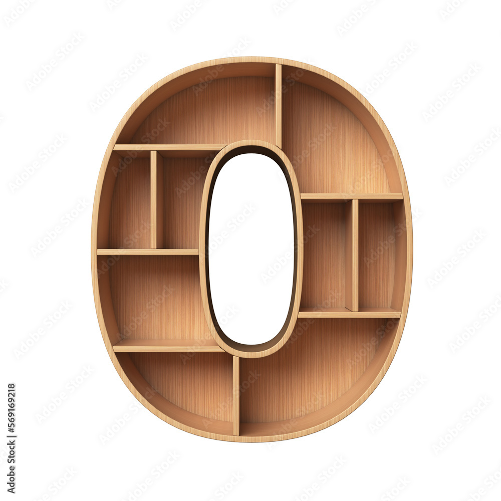 Aufkleber shelf font 3d rendering number 0