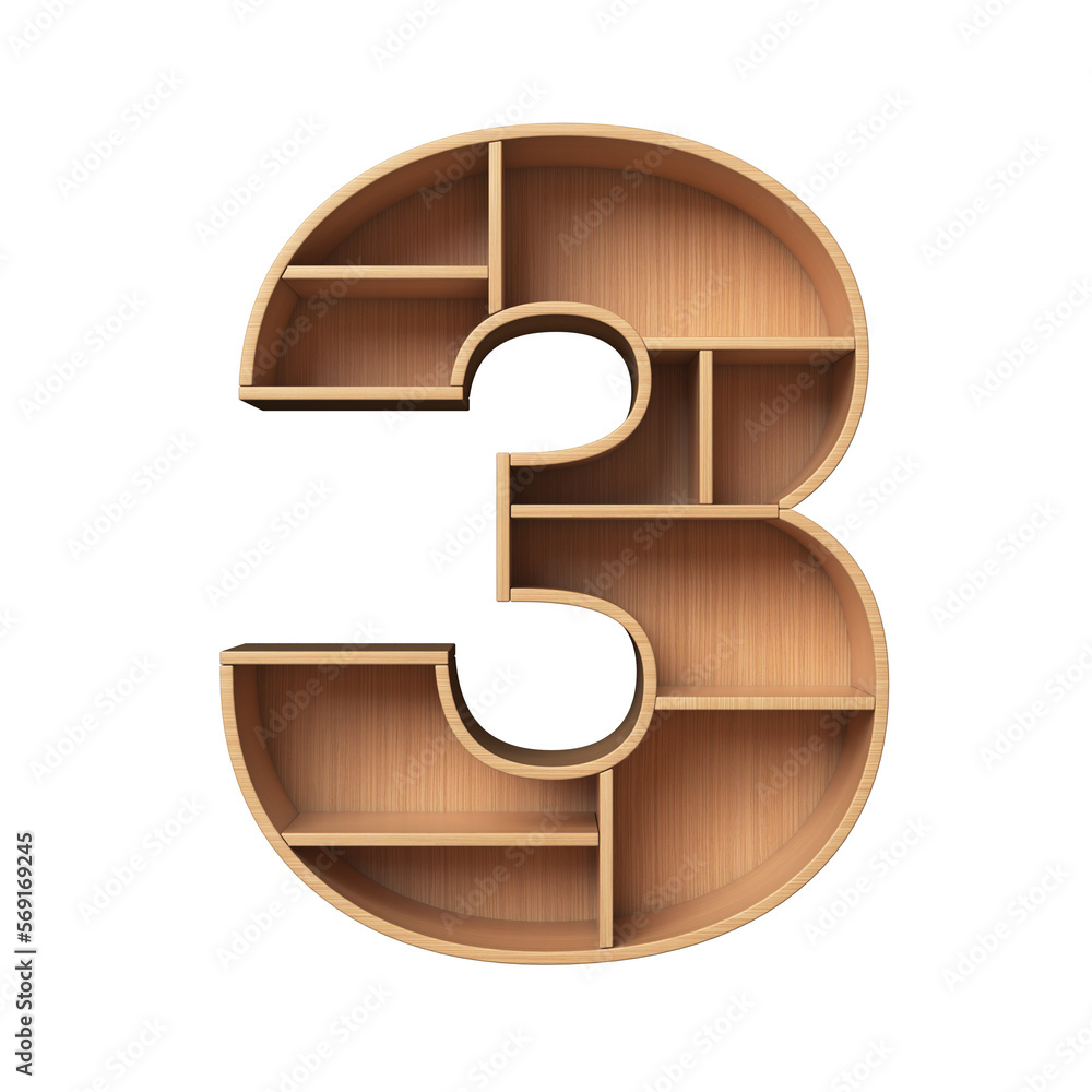 Aufkleber shelf font 3d rendering number 3