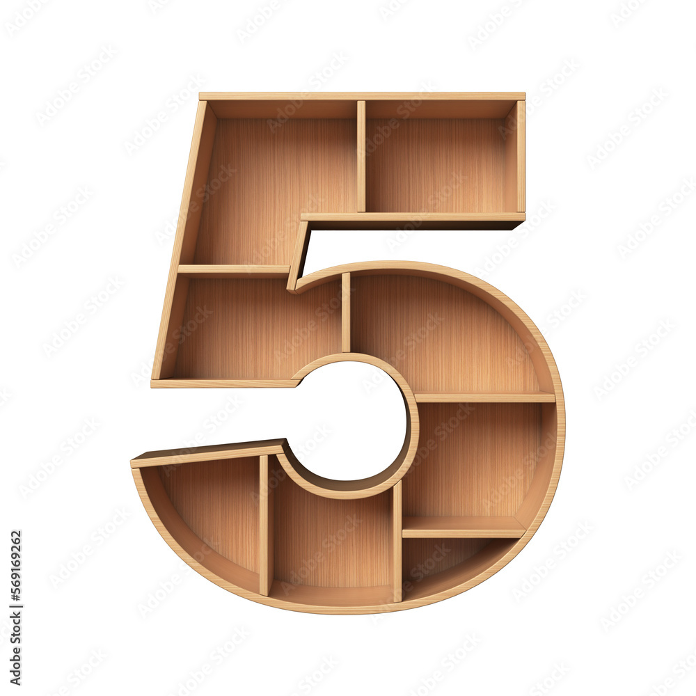 Aufkleber shelf font 3d rendering number 5