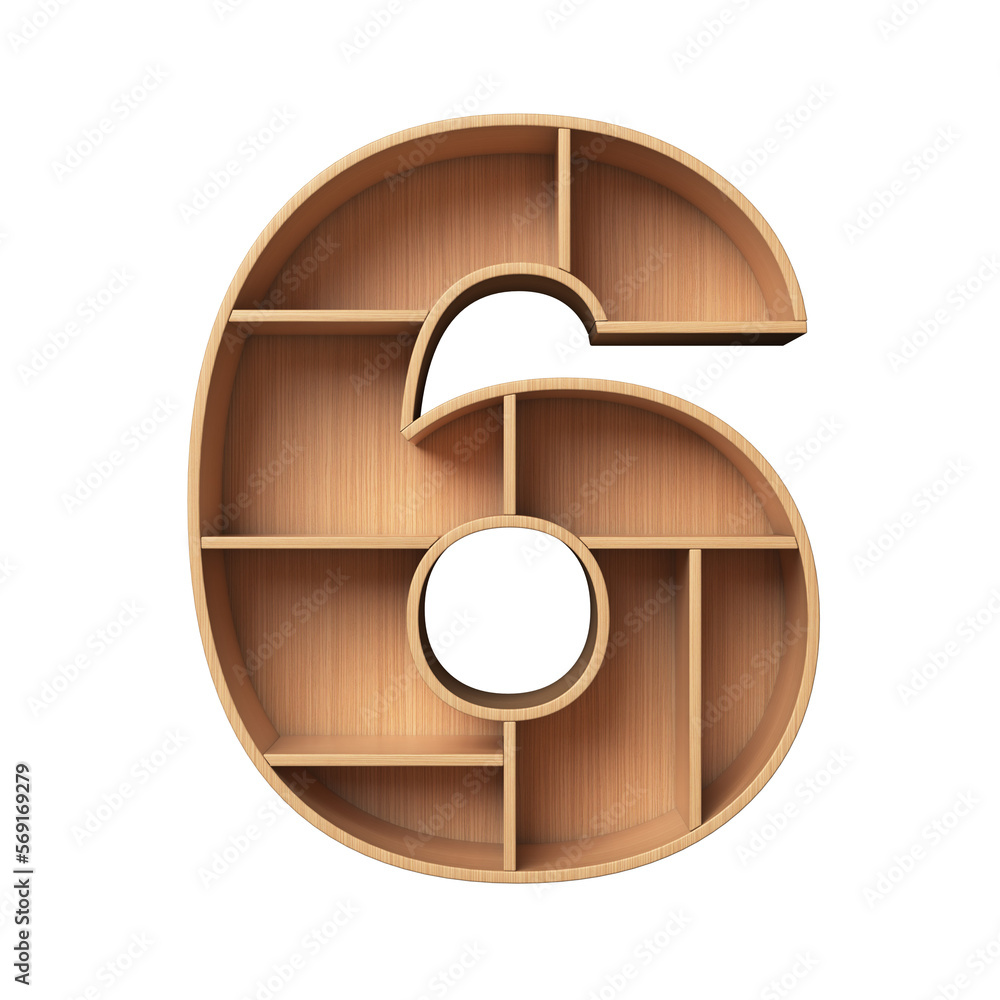 Aufkleber shelf font 3d rendering number 6