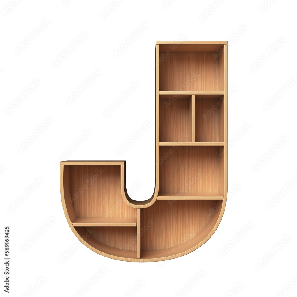 Poster shelf font 3d rendering letter j